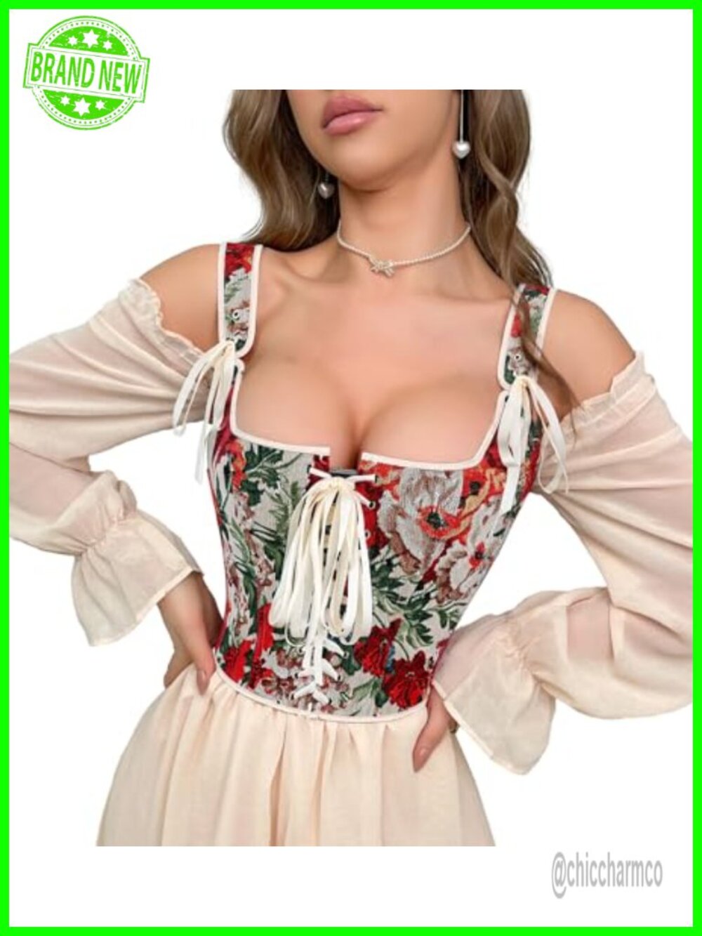 Women Victorian Floral Corset Top Lace-Up Bustier Overbust Shapewear Bodice